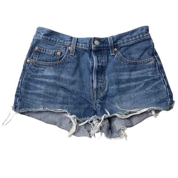 Levi’s 501 cutoff denim shorts jean high rise distressed women’s size 26/ 2 - Picture 3 of 11